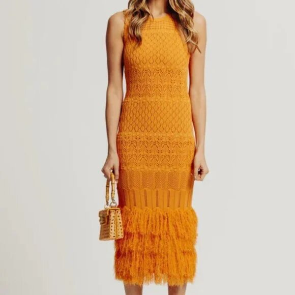Torn By Ronny Kobo Ryan Dress  Crochet Knit Cutout Stunning texture! - Picture 4 of 11